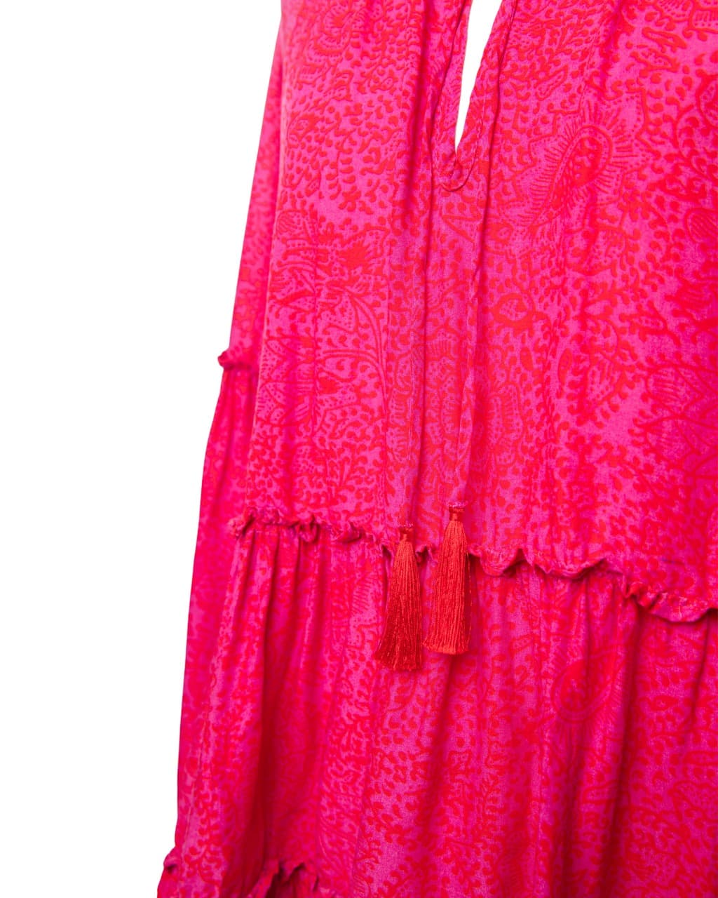 Natalie Martin Shangri La Raspberry Rayon Tiered Ruffle Peasant Blouse