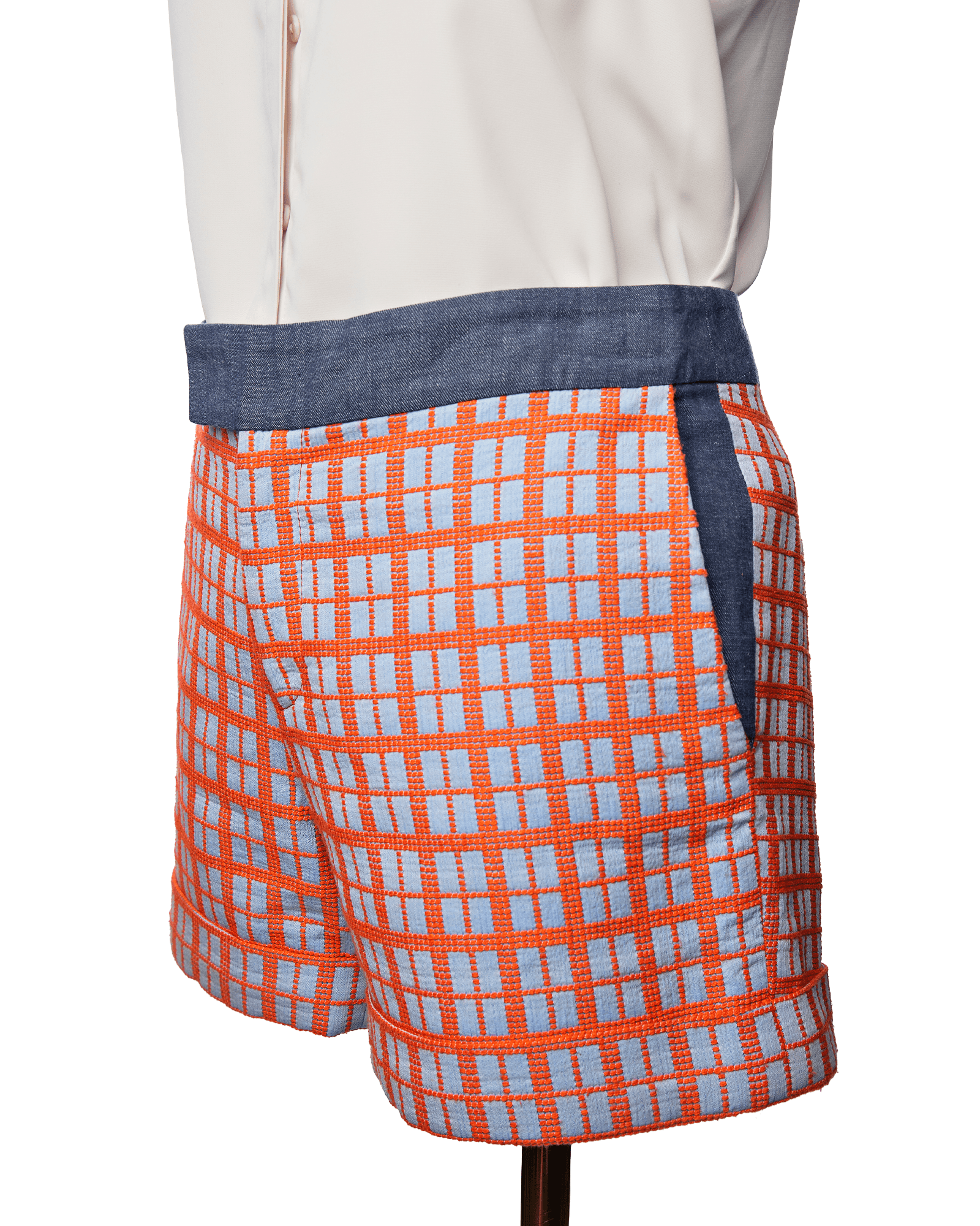 Derek Lam 10 Crosby Orange Embroidered Grid Shorts