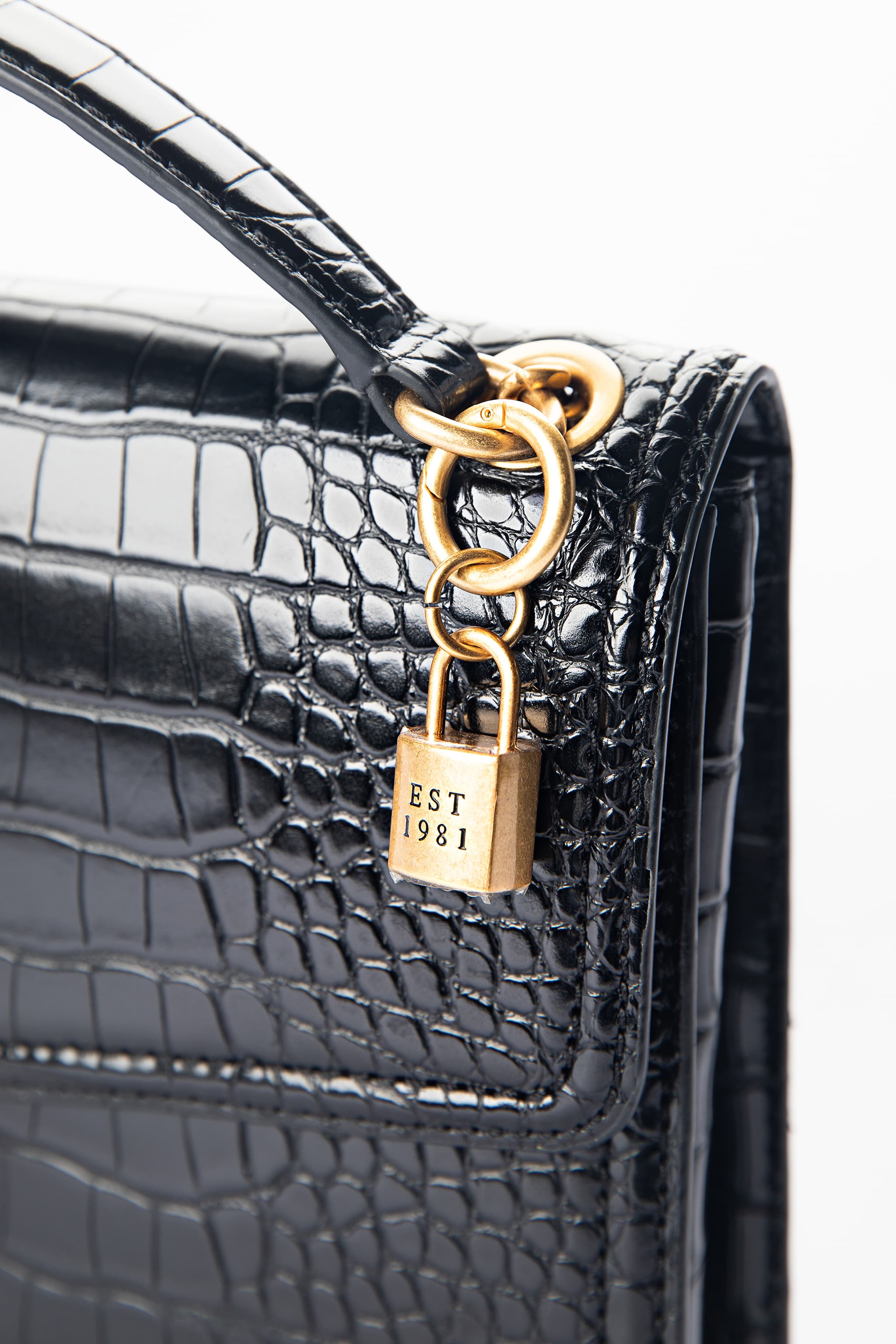 GUESS Black Croc-Embossed Chain Crossbody Bag