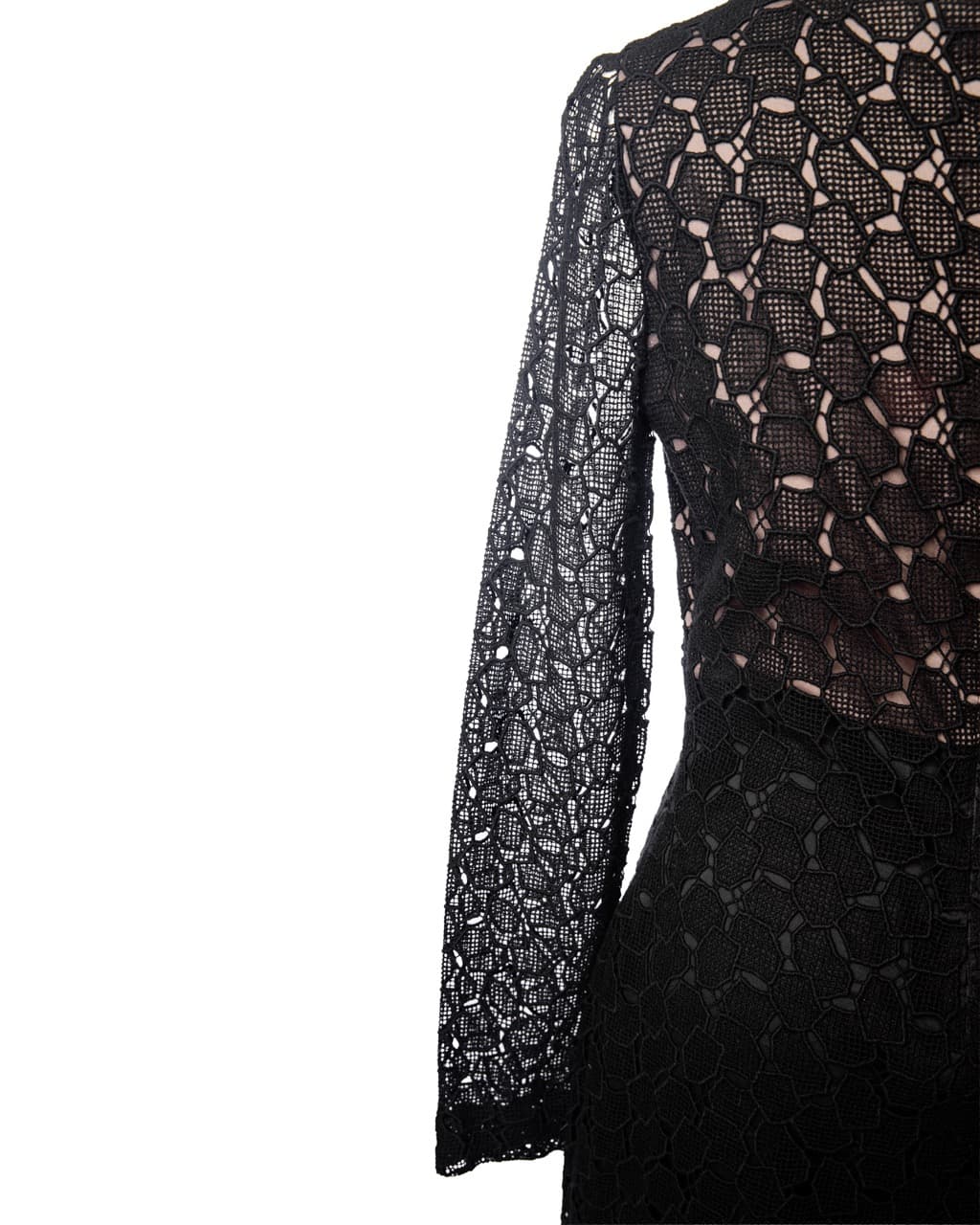 Diane von Furstenberg Black Lace & Leather Accent Cocktail Dress