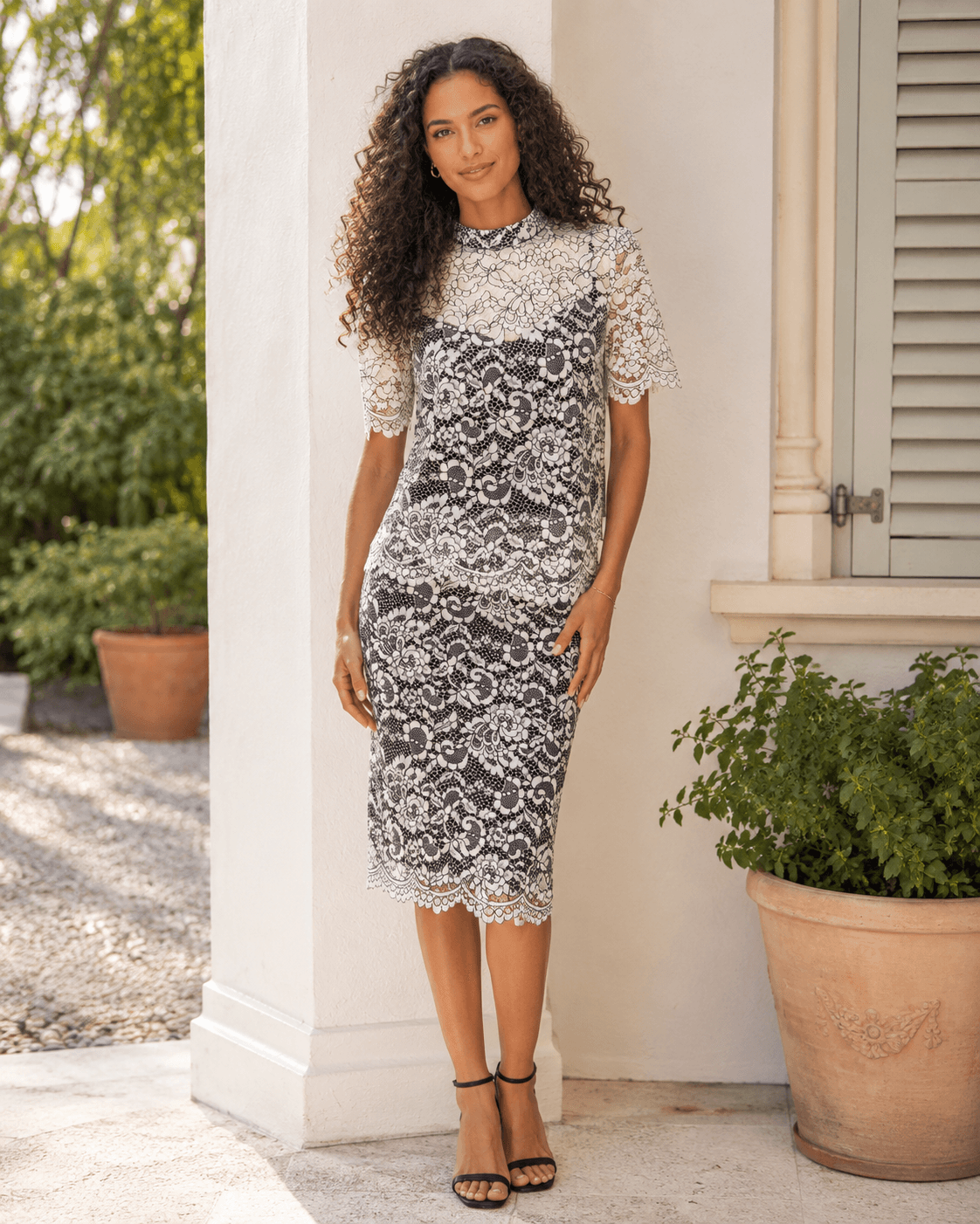 Trina Turk Black & Ivory Lace Two-Piece Top & Pencil Skirt Set