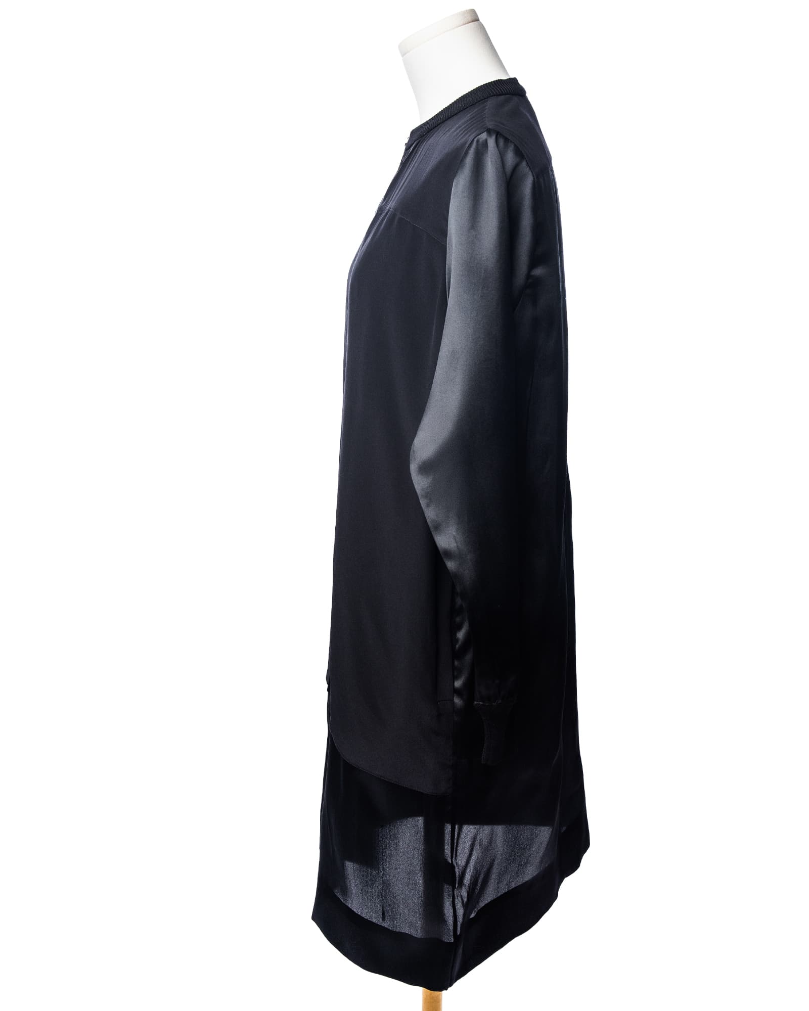 Misook Black Silk Zip-Front Longline Blouse Tunic