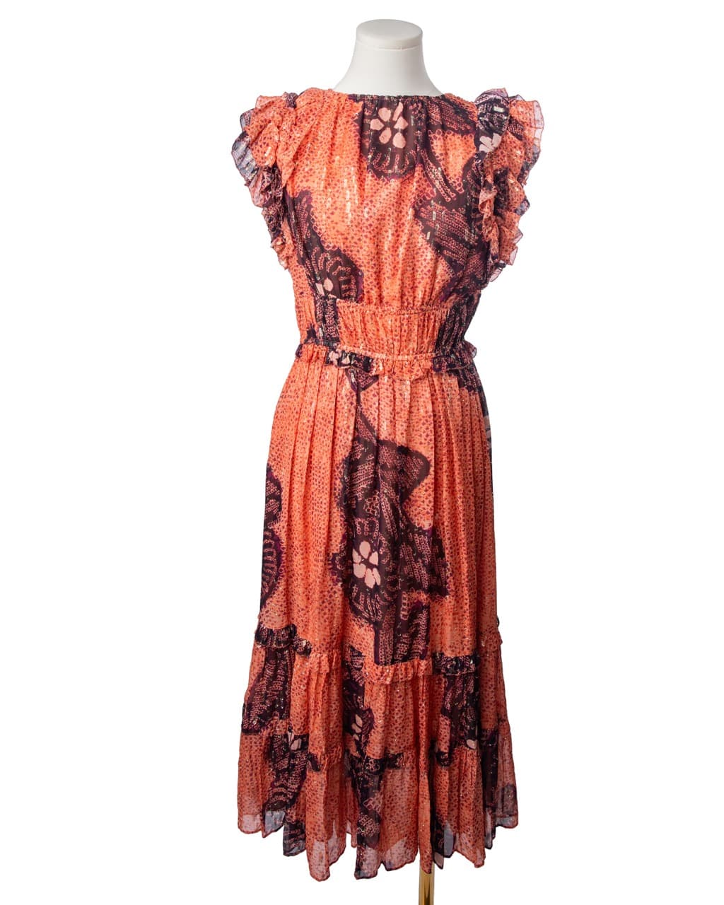 Ulla Johnson Silk Metallic Ruffle Midi Dress