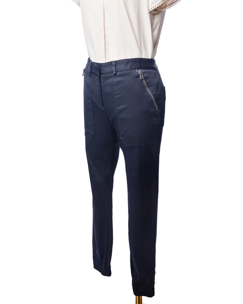Veronica Beard Navy Textured Zip Pocket Tapered Cargo Jogger Pants
