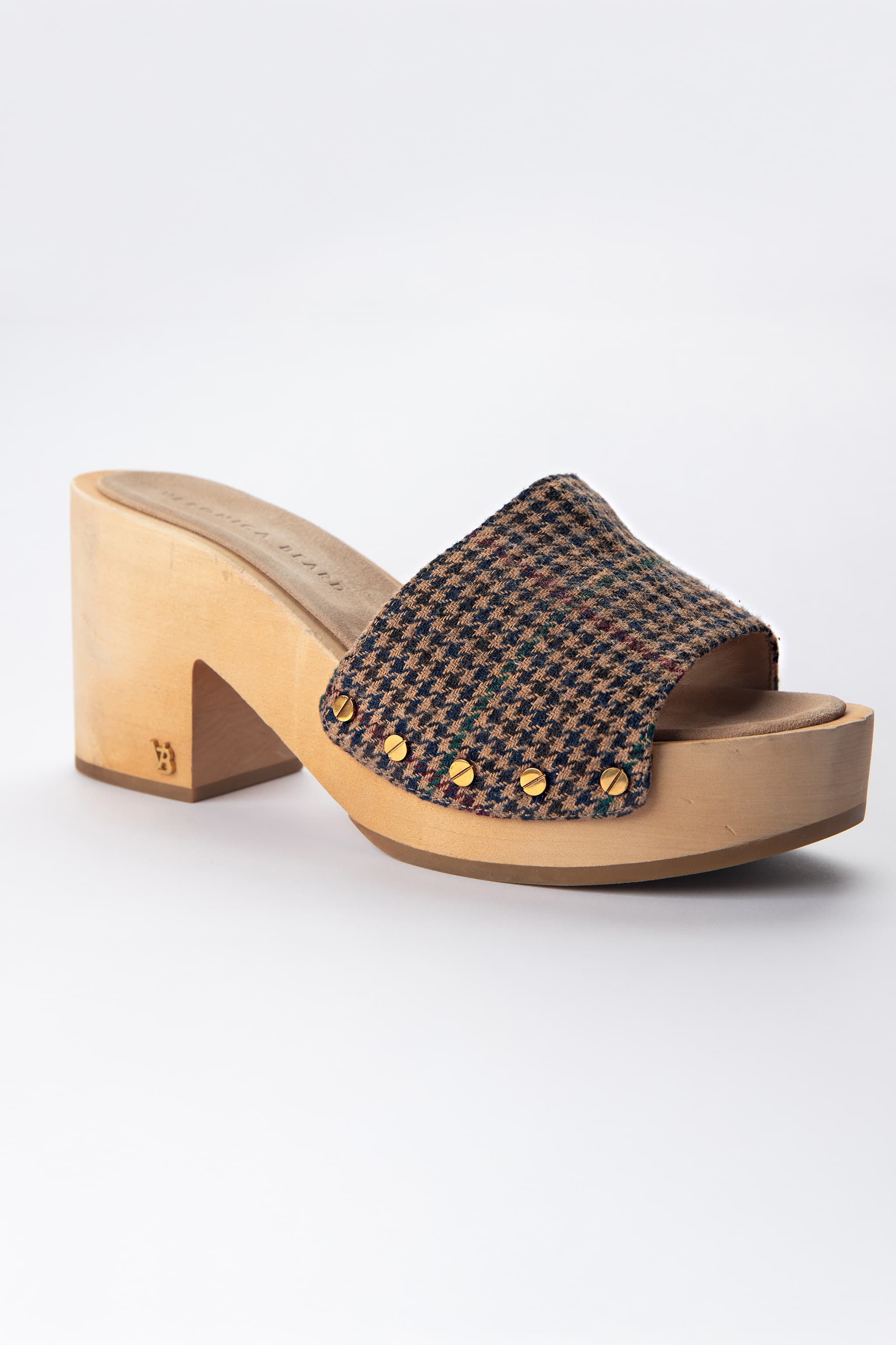 Veronica Beard Houndstooth Wood Platform Clog Sandals