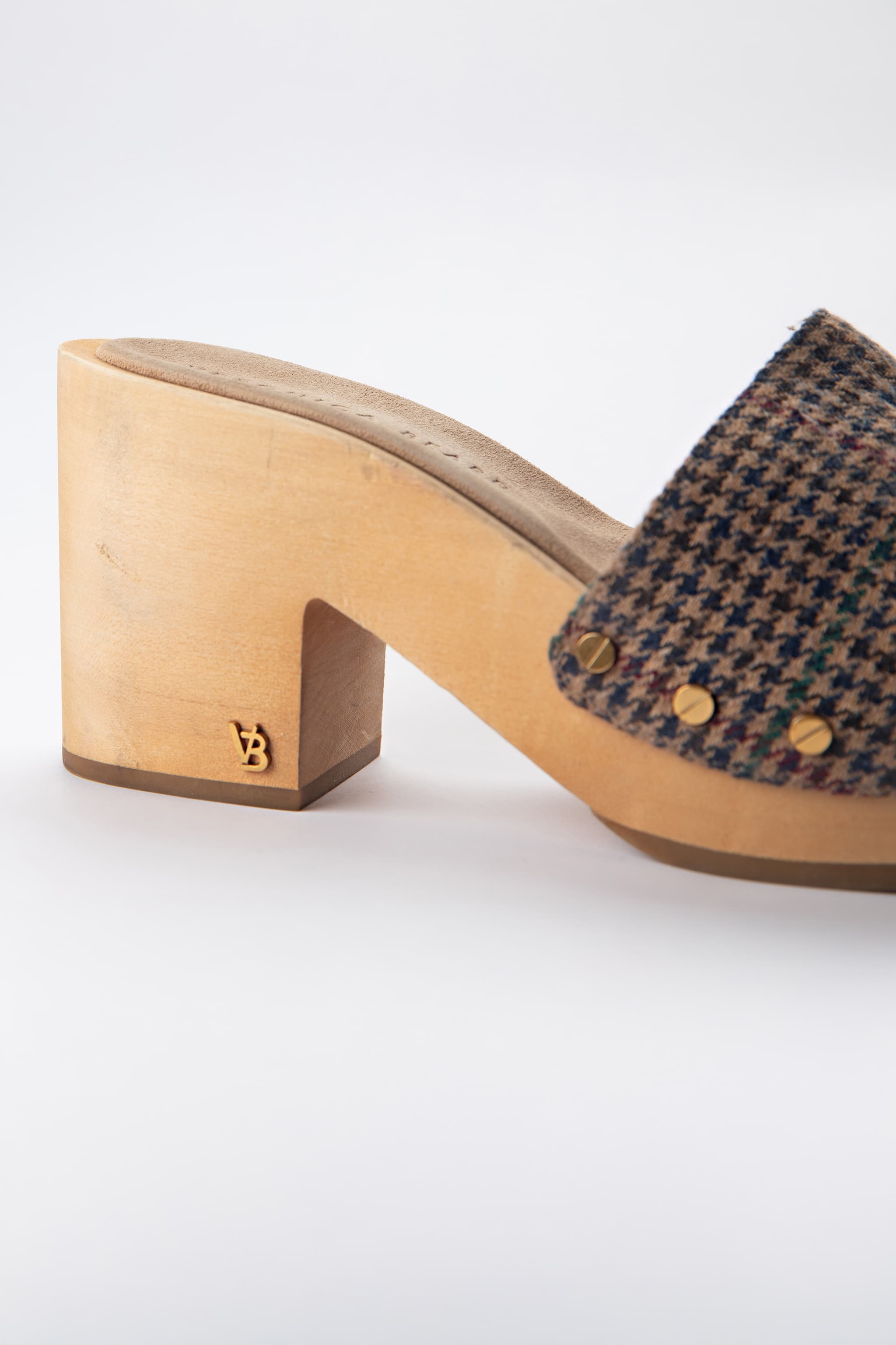 Veronica Beard Houndstooth Wood Platform Clog Sandals