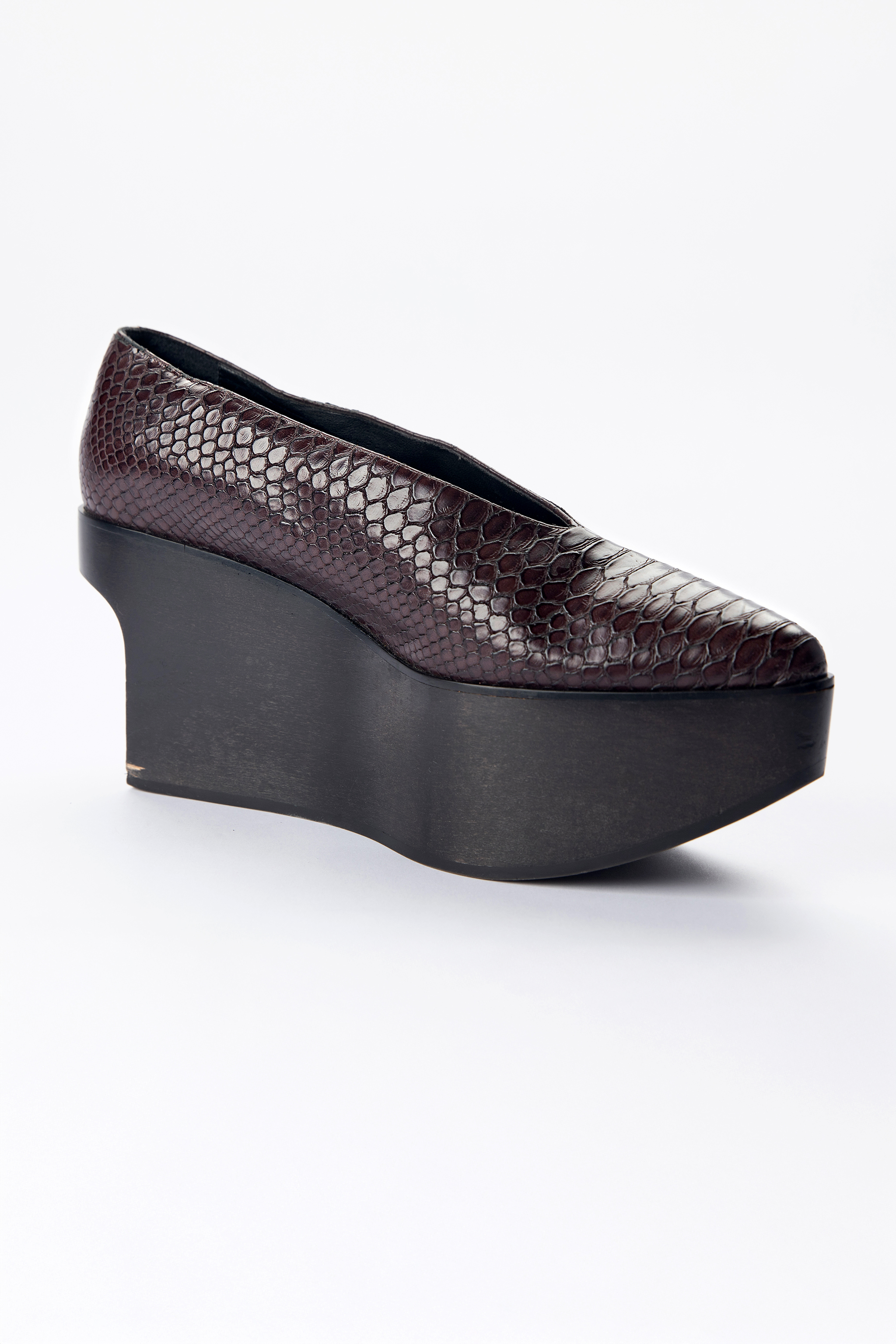 Stella McCartney Burgundy Snake-Effect Platform Wedge Loafers