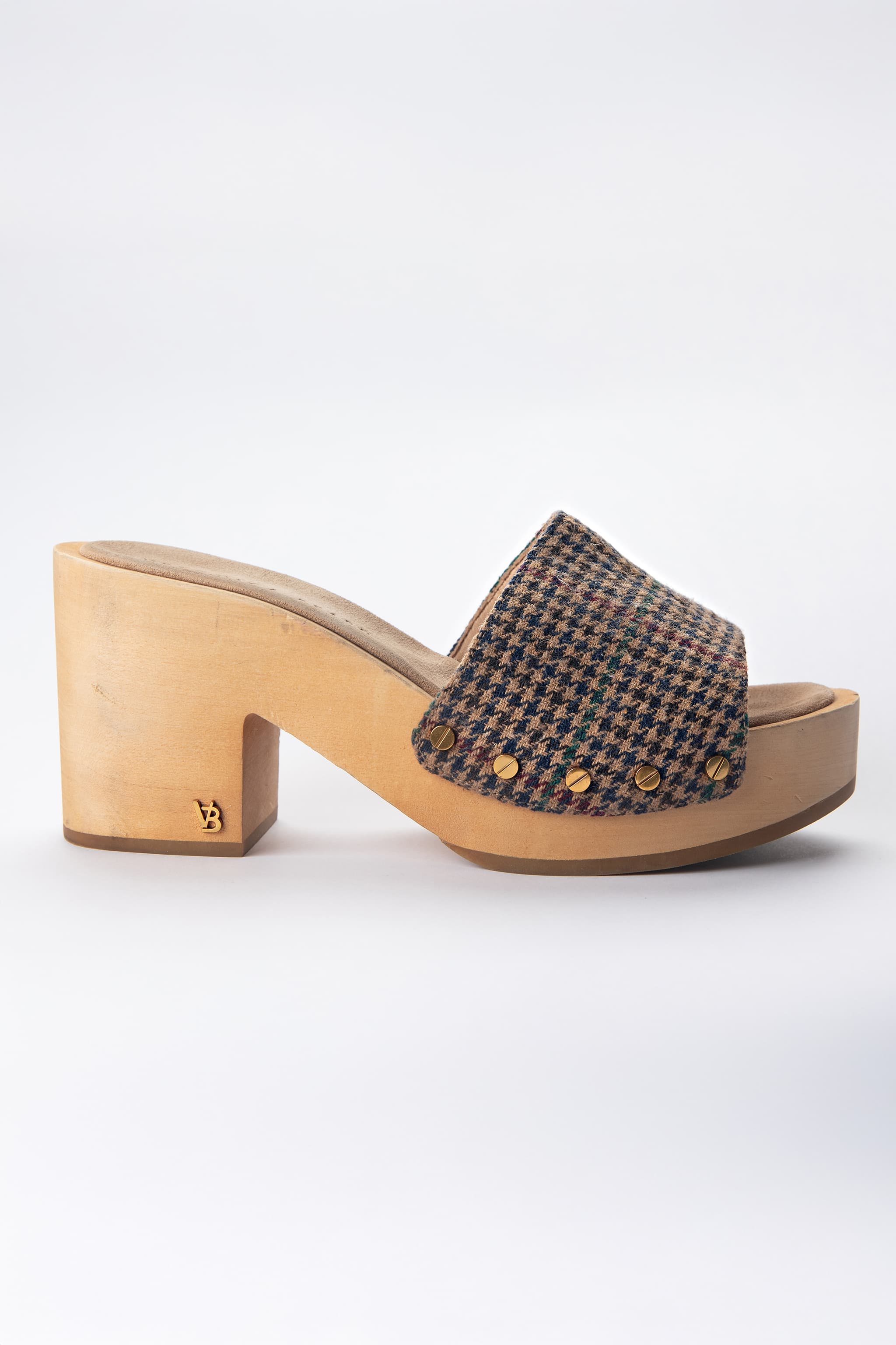 Veronica Beard Houndstooth Wood Platform Clog Sandals