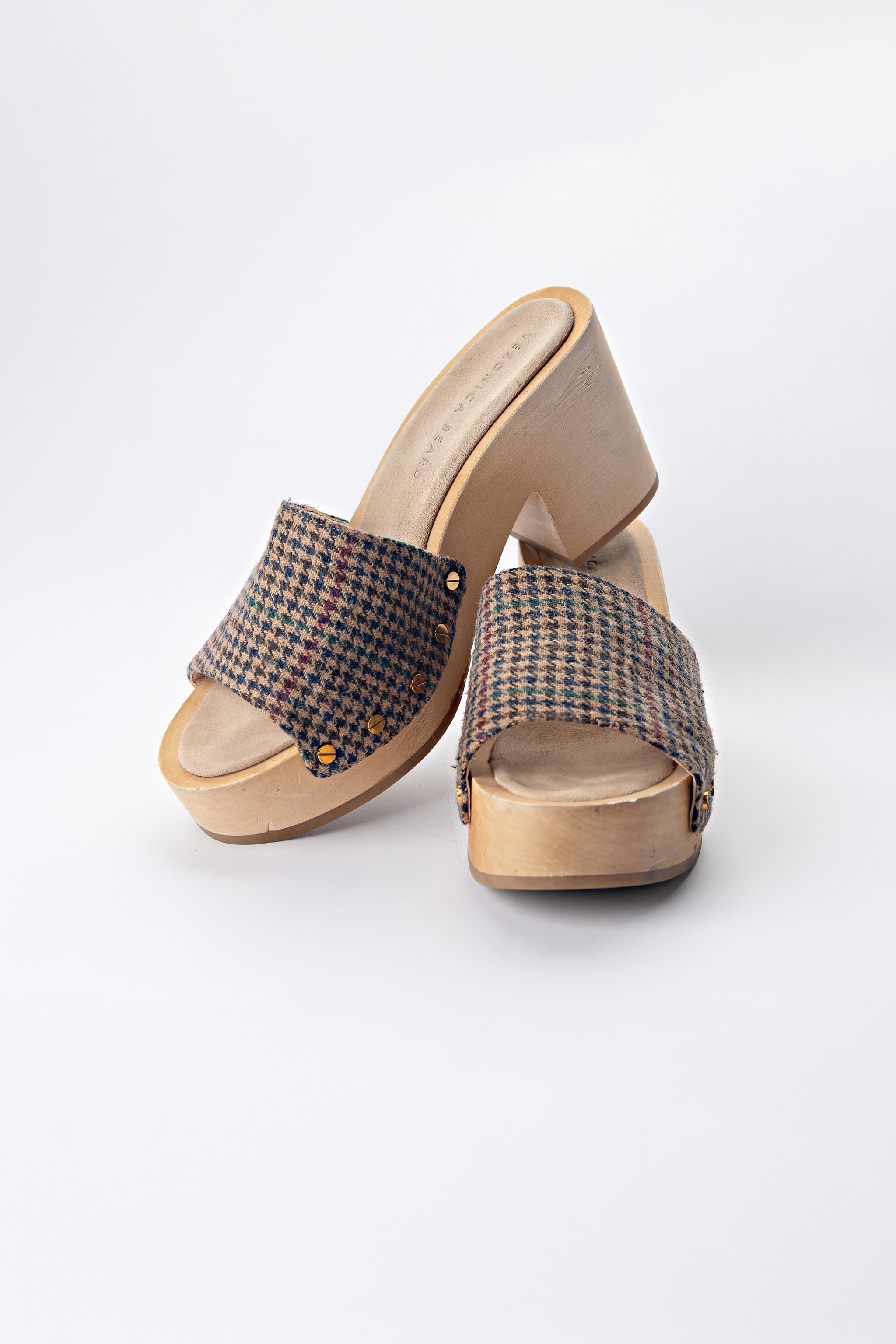 Veronica Beard Houndstooth Wood Platform Clog Sandals