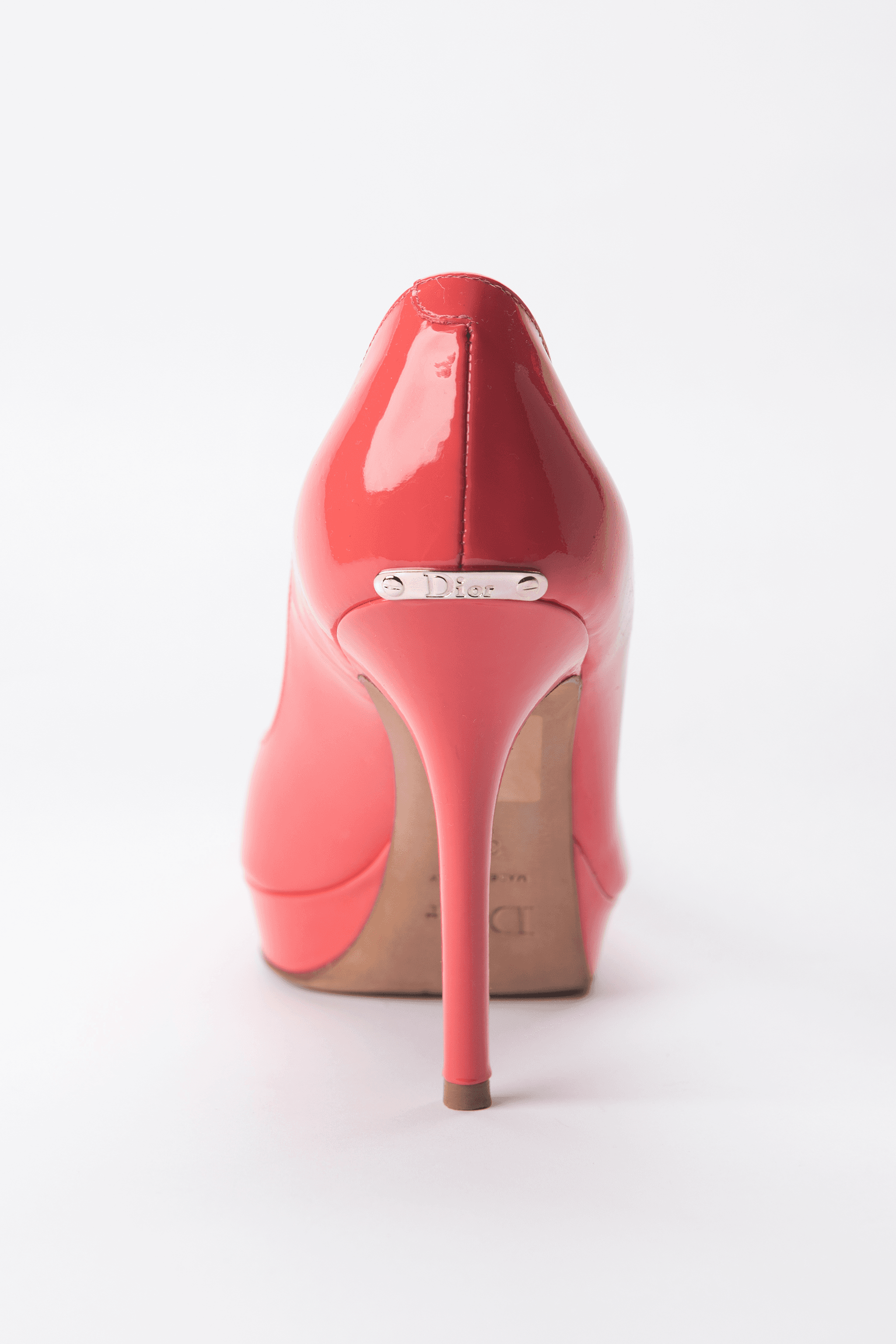 Christian Dior Watermelon Coral Patent Peep-Toe Platform Heels